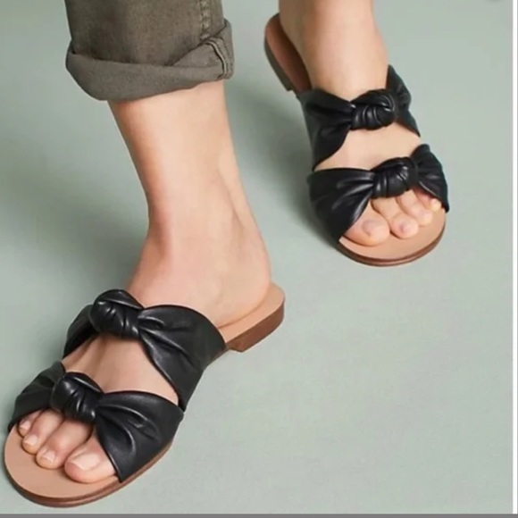 SPLENDID BLACK LEATHER DOUBLE KNOT FLAT SANDALS SIZE 7.5 - Picture 5 of 16